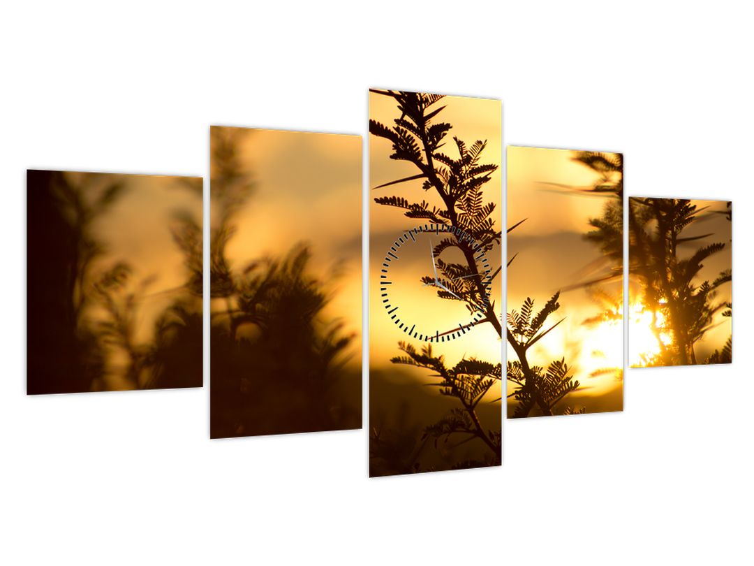 Obraz - Slunce zapadající za stromy (s hodinami) (V022620V15080C)