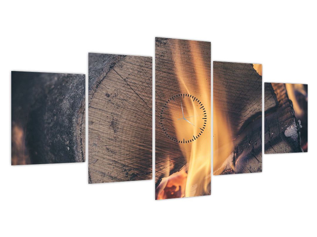 Obraz hořícího dřeva (s hodinami) (V022680V15080C)