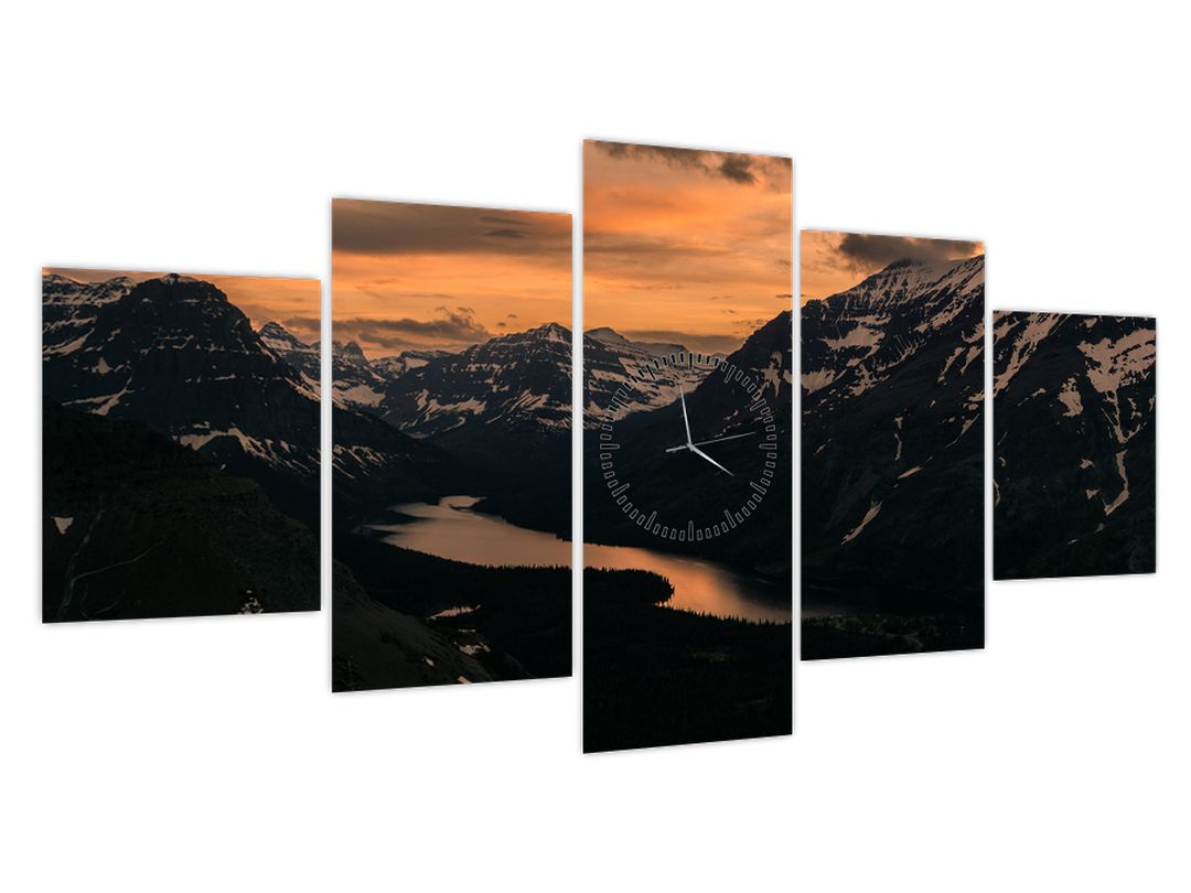 Obraz jezera mezi horami (s hodinami) (V022684V15080C)