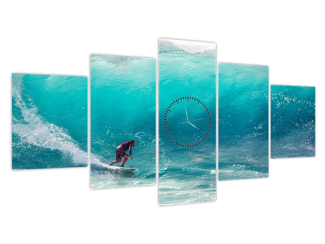 Obraz surfaře ve vlnách (s hodinami) (V022714V15080C)