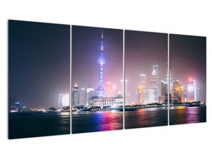 Schilderij - Shanghai bij nacht