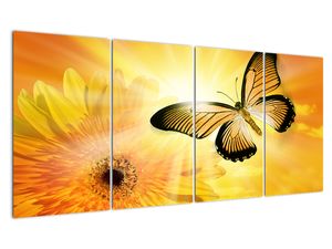 Obraz - Żółty motyl z kwiatkiem