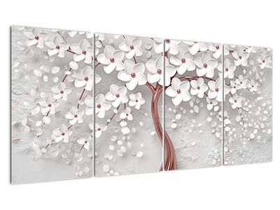 Slika - Slika belega drevesa z rožami, rosegold