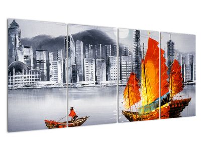Obraz - Victoria Harbor, Hongkong, czarno-biały obraz olejny