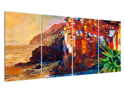 Obraz - Vesnice na pobřeží Cinque Terre, Italská riviéra, moderní impresionismus