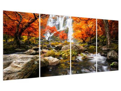 Bild auf Leinwand - Wasserfälle in Herbstlandschaft, orange