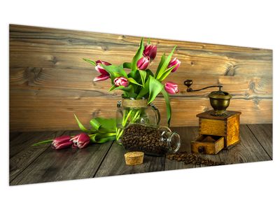 Obraz - tulipány, mlýnek a káva