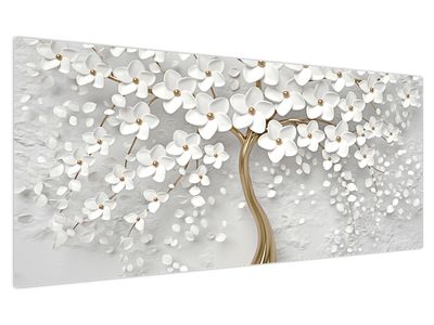 Schilderij - Witte boom met bloemen