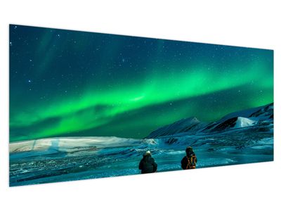 Tablou cu oameni la Aurora borealis