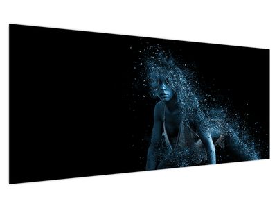 Schilderij - Vrouw in blauwe glinstering