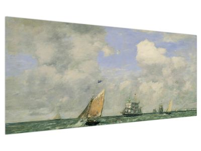 Tablou - Eugène Boudin, Ships and Sailing Boats Leaving Le Havre, reproducere