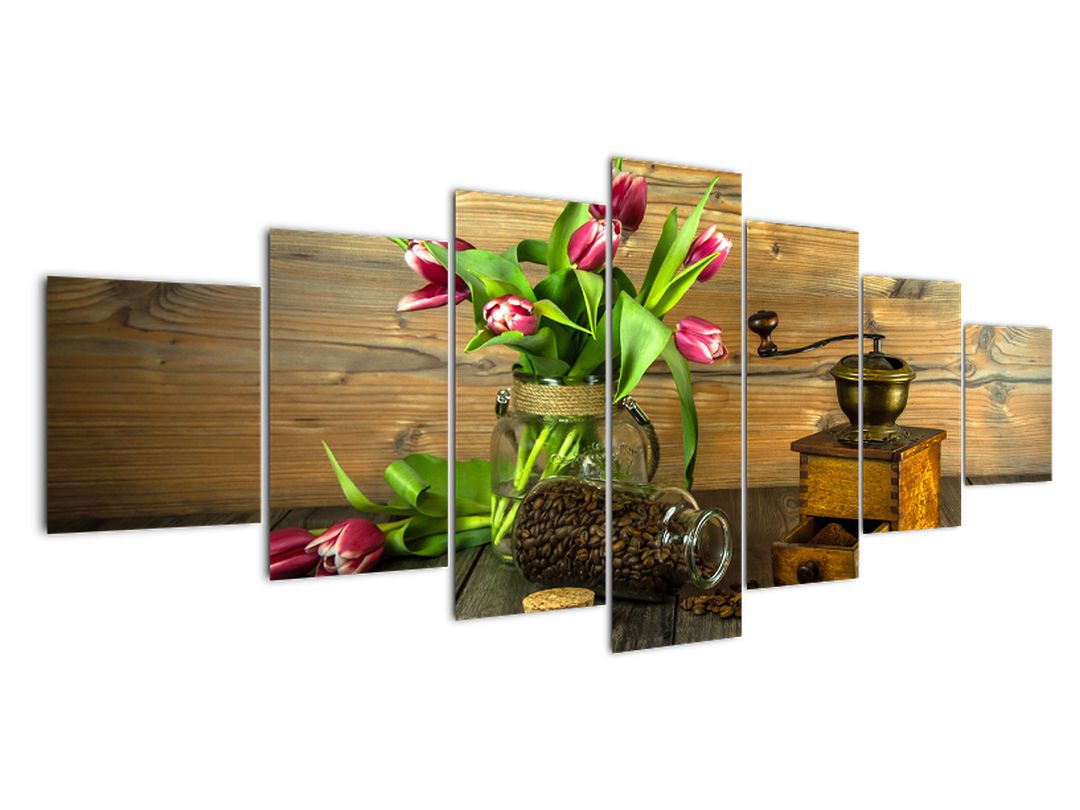 Obraz - tulipány, mlýnek a káva (V020553V210100)