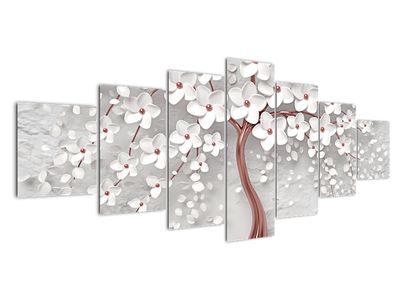 Slika - Slika belega drevesa z rožami, rosegold