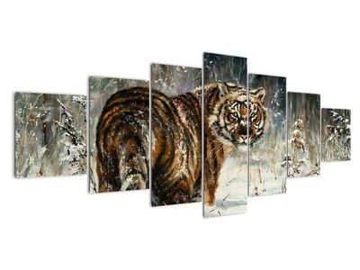 Slika - Tiger v zasneženem gozdu, oljna slika