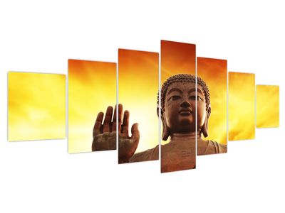 Bild auf Leinwand - Buddha mit rotem und gelbem Hintergrund