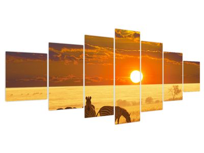 Bild auf Leinwand - Zebras mit Sonnenuntergang