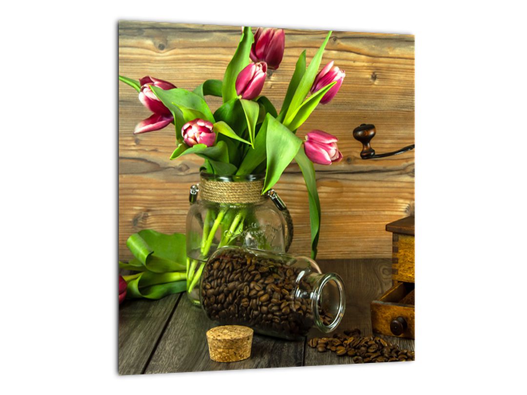 Obraz - tulipány, mlýnek a káva (V020553V3030)