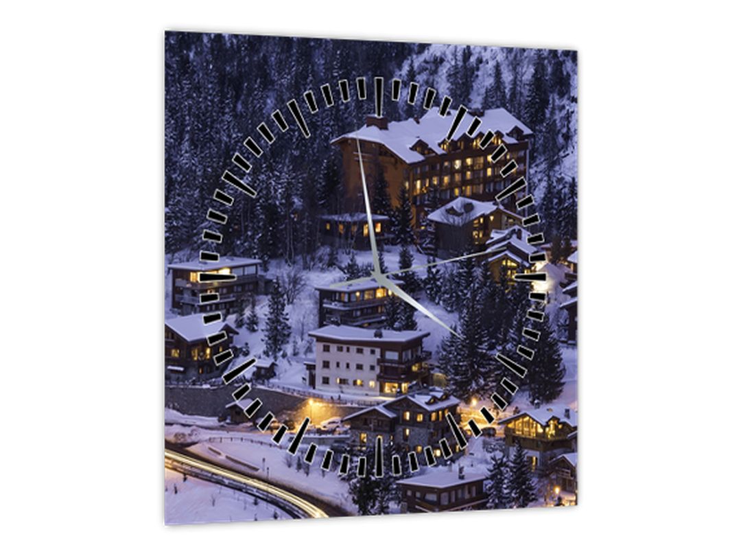 Obraz - horské zimní městečko (s hodinami) (V020600V3030C)