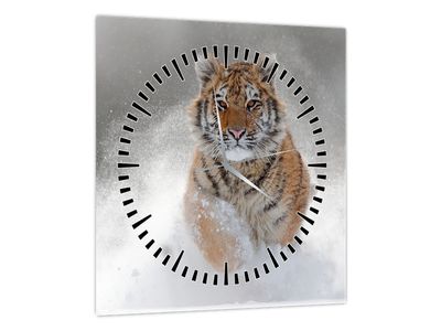 Obraz bežiaceho tigra v snehu (s hodinami) (V020719V3030C)