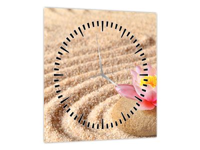 Obraz kameňa s kvetinou na piesku (s hodinami) (V020864V3030C)