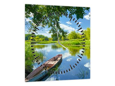Tablou  cu râu de vară și barcă (cu ceas) (V021977V3030C)