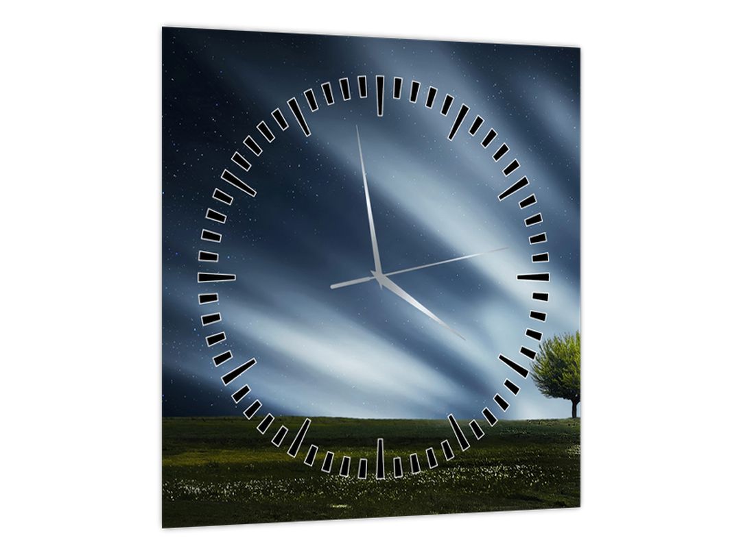 Obraz polární záře nad vřesovištěm (s hodinami) (V022594V3030C)