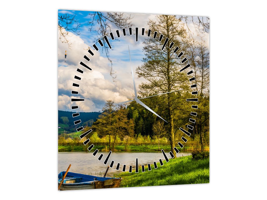 Obraz loďky u jezera (s hodinami) (V022597V3030C)