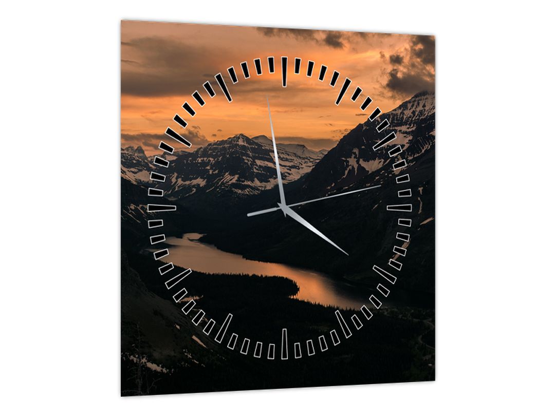Obraz jezera mezi horami (s hodinami) (V022684V3030C)