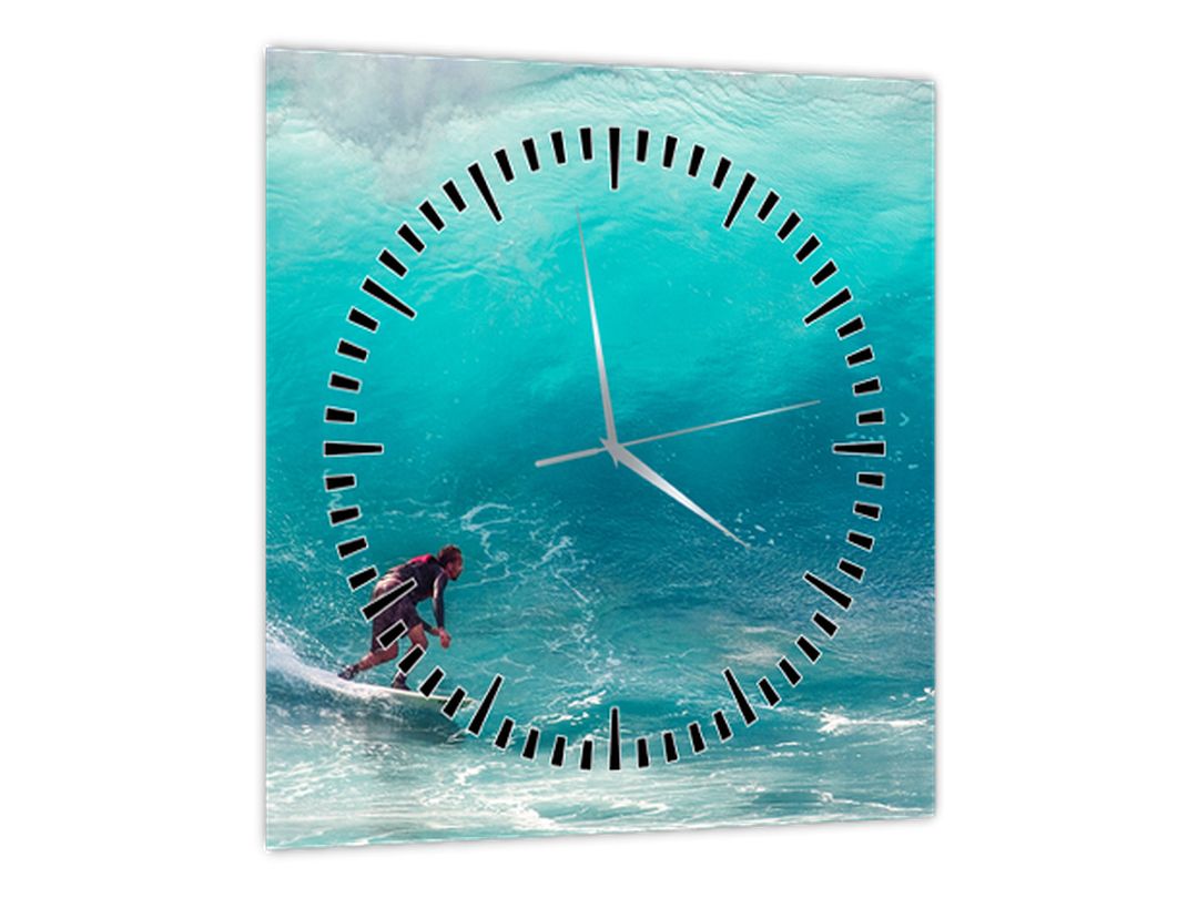 Obraz surfaře ve vlnách (s hodinami) (V022714V3030C)
