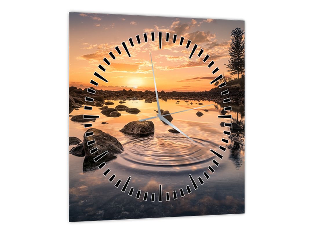 Obraz - Západ slunce u jezera (s hodinami) (V022725V3030C)