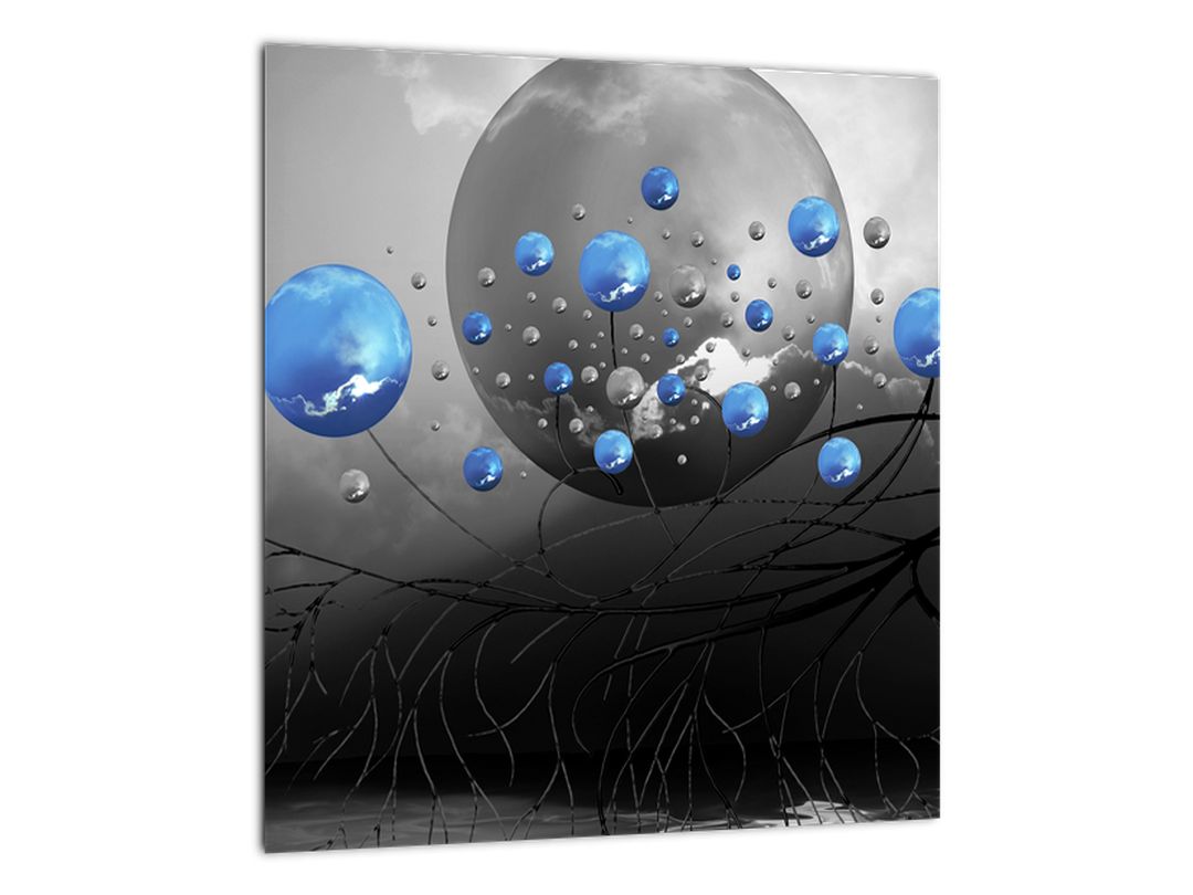Skleněný obraz modrých abstraktních koulí (V020102V3030GD)