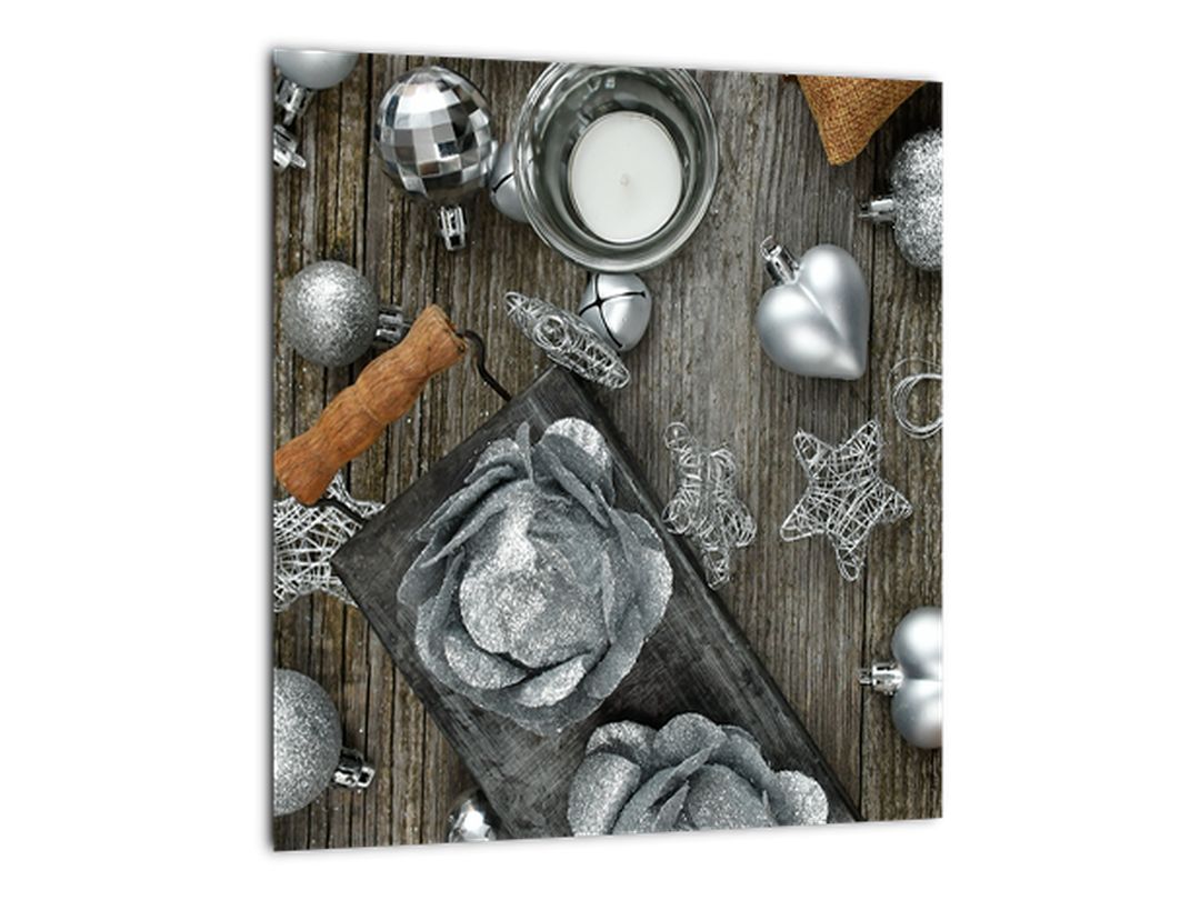 Skleněný obraz - stříbrné vánoční dekorace (V020310V3030GD)