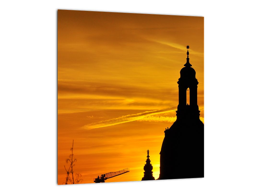 Skleněný obraz kostelu v západu slunce (V020354V3030GD)