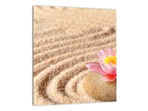Skleněný obraz kamene s květinou na písku (V020864V3030GD)