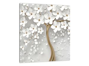 Sklenený obraz bieleho stromu s kvetinami (V020977V3030GD)