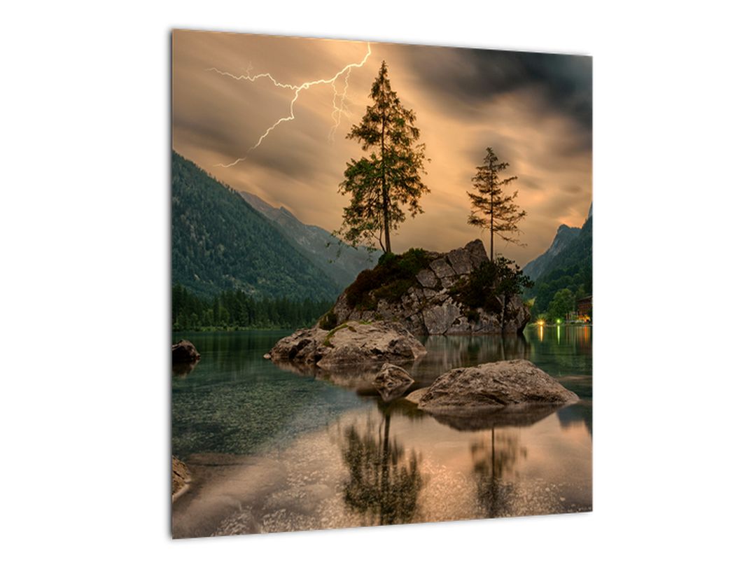 Skleněný obraz - jezero v horách (V020080V4040GD)