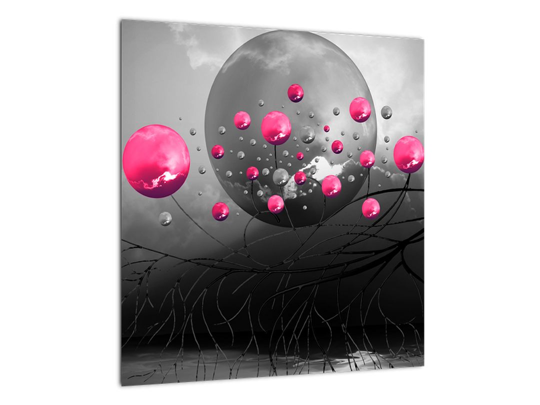 Skleněný obraz růžových abstraktních koulí (V020097V4040GD)
