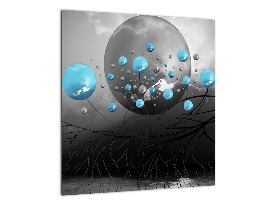 Skleněný obraz - světle modré abstraktní koule (V020101V4040GD)
