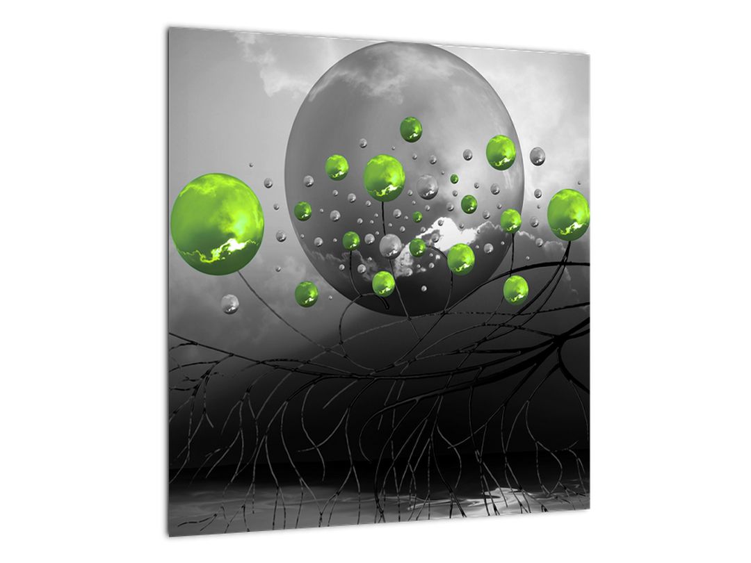 Skleněný obraz zelených abstraktních koulí (V020103V4040GD)