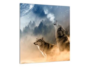 Farkasok üvöltése a holdra képe (üvegen) (V020509V4040GD)