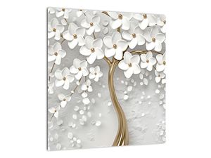 Steklena slika belega drevesa z rožami (V020977V4040GD)