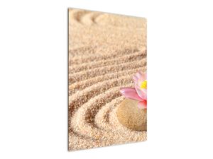 Obraz kameňa s kvetinou na piesku