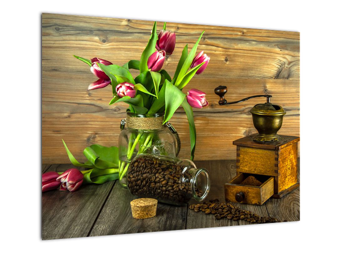 Obraz - tulipány, mlýnek a káva (V020553V7050)
