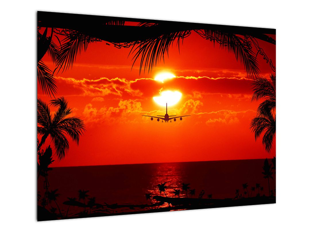 Obraz - západ slunce s letadlem (V020623V7050)