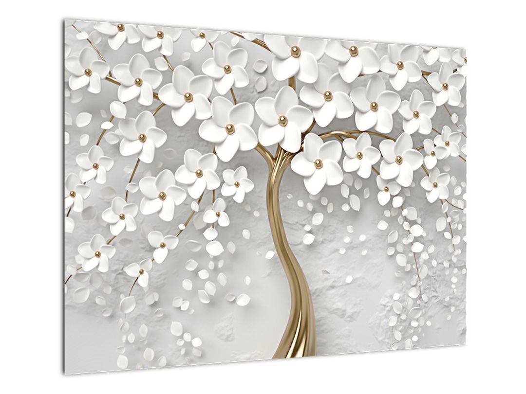 Obraz bílého stromu s květinami (V020977V7050)