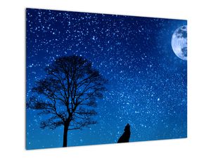 Bild auf Leinwand - Wolf heult den Vollmond an