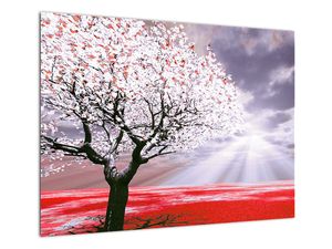 Rdeča steklena slika drevesa