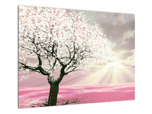 Ružový sklenený obraz stromu