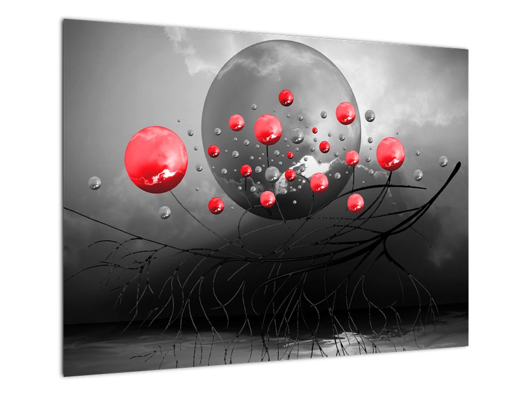 Skleněný obraz červených abstraktních koulí (V020098V7050GD)