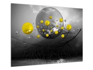 Skleněný obraz - žluté abstraktní koule